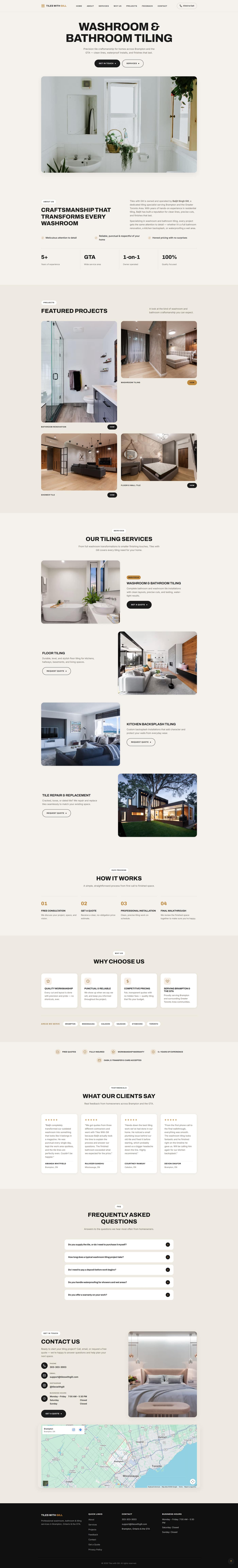 Full-page screenshot of a bathroom and tiling contractor landing page