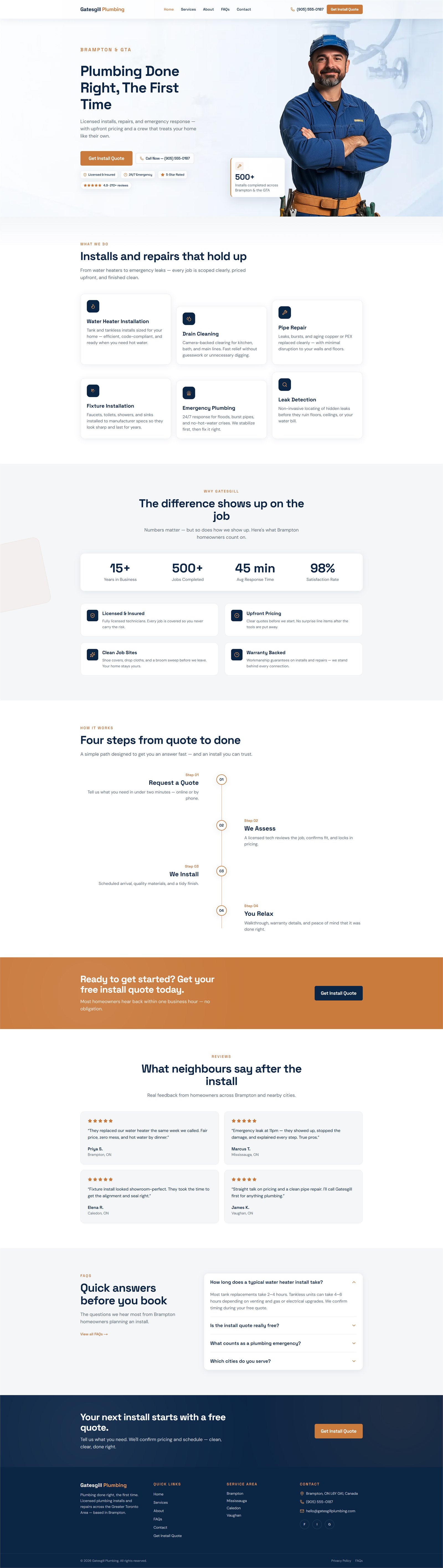 Full-page screenshot of the Gatesgill Plumbing website